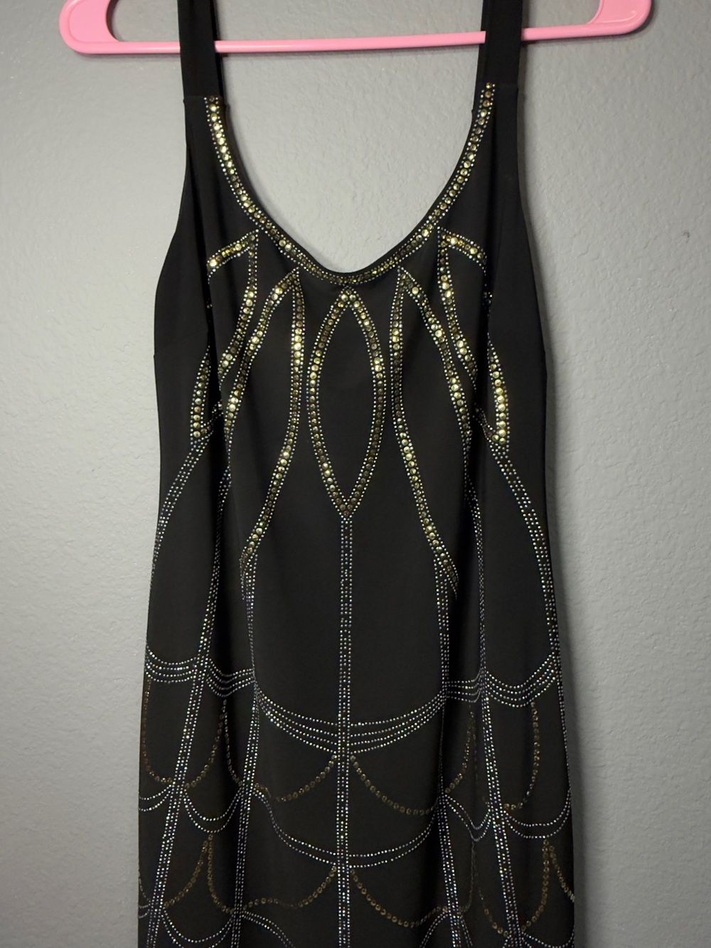 Bisou Bisou Black Camisole with Gold & Silver Rhinestone Design